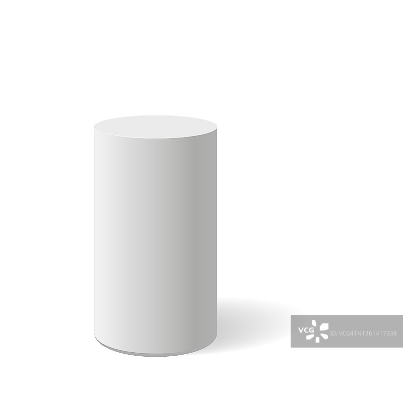 浅灰色圆柱模板孤立在白色背景上。三维物体图形设计。每股收益10图片素材