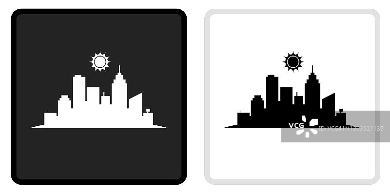 城市景观背景图标上的黑色按钮与白色翻转图片素材