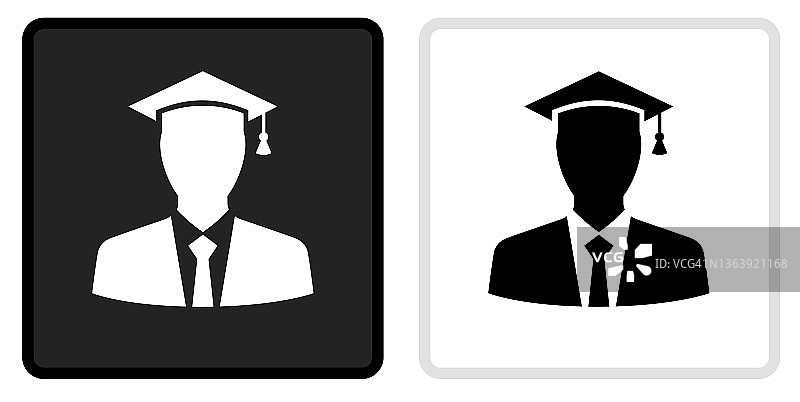 黑色按钮上的毕业图标与白色翻转图片素材