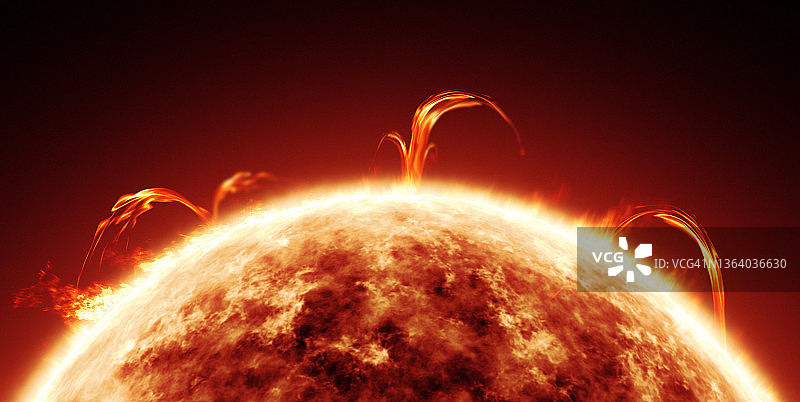 太阳特写显示太阳表面活动和日冕图片素材