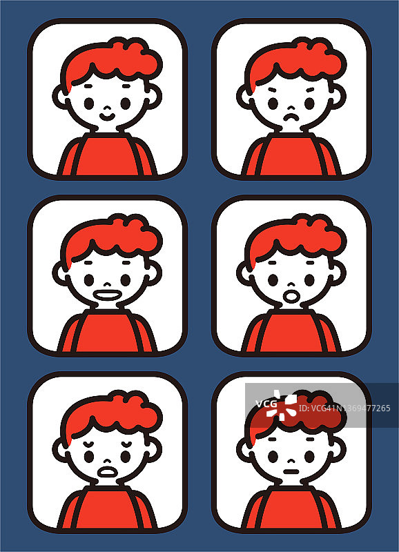 表情(表情符号)收集一个可爱的红头发男孩图片素材