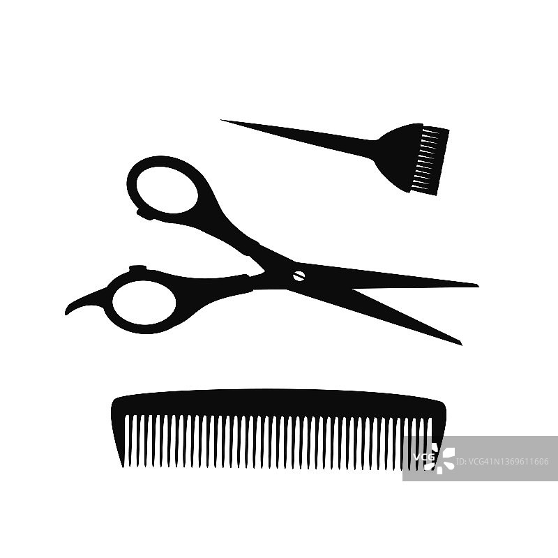 美发沙龙套装:剪刀、梳子、流苏图片素材