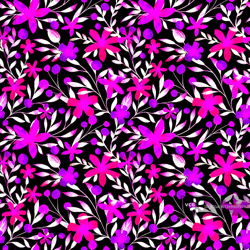 粉红色紫罗兰白色花图案在黑色上图片素材