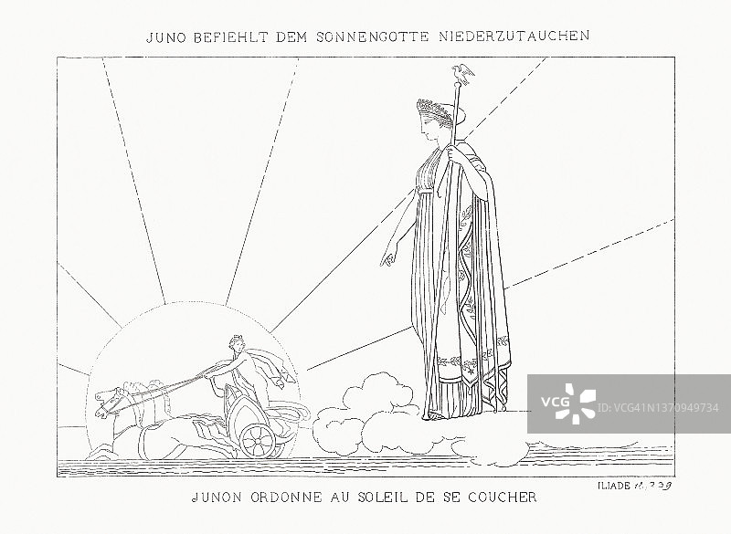 《朱诺命令太阳落山》(伊利亚特)，出版于1833年图片素材