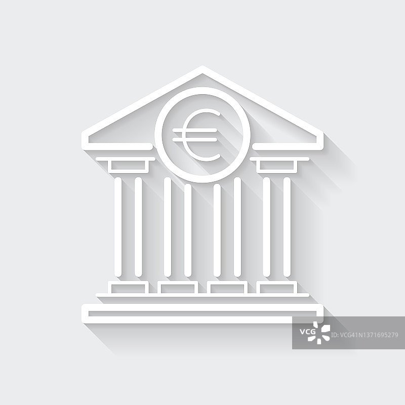欧元银行sign_02_0a。图标与空白背景上的长阴影-平面设计图片素材