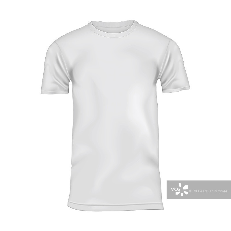 白色t恤孤立在白色背景-现实的矢量模型。设计的空白t恤模型模板图片素材