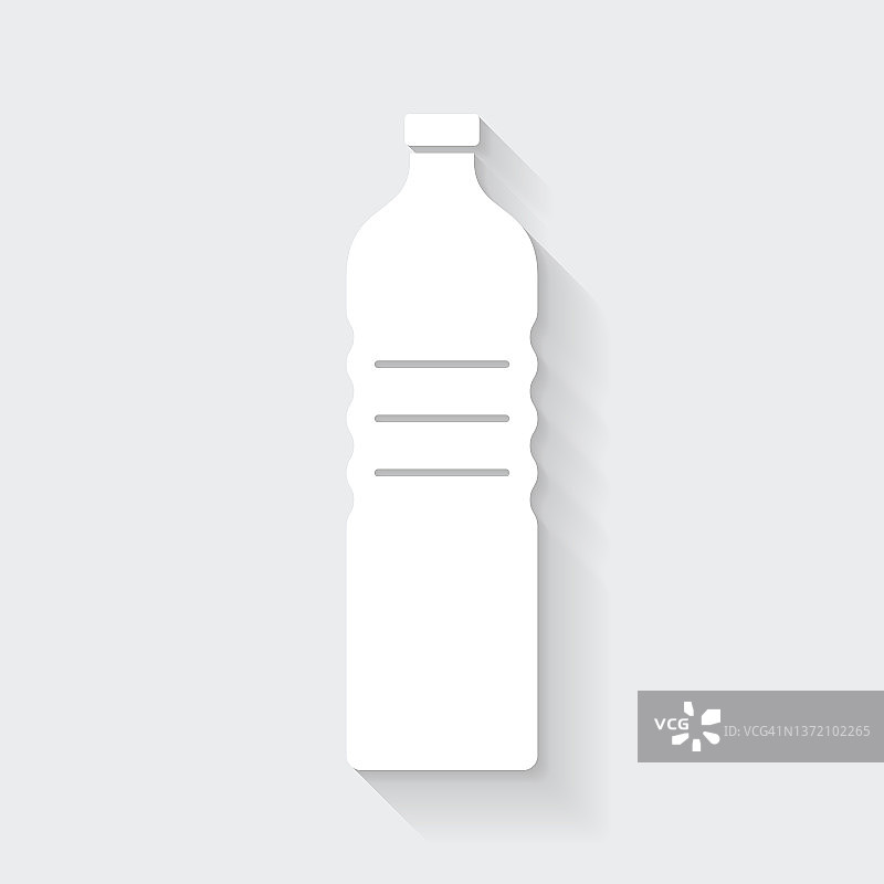 一瓶水。图标与空白背景上的长阴影-平面设计图片素材