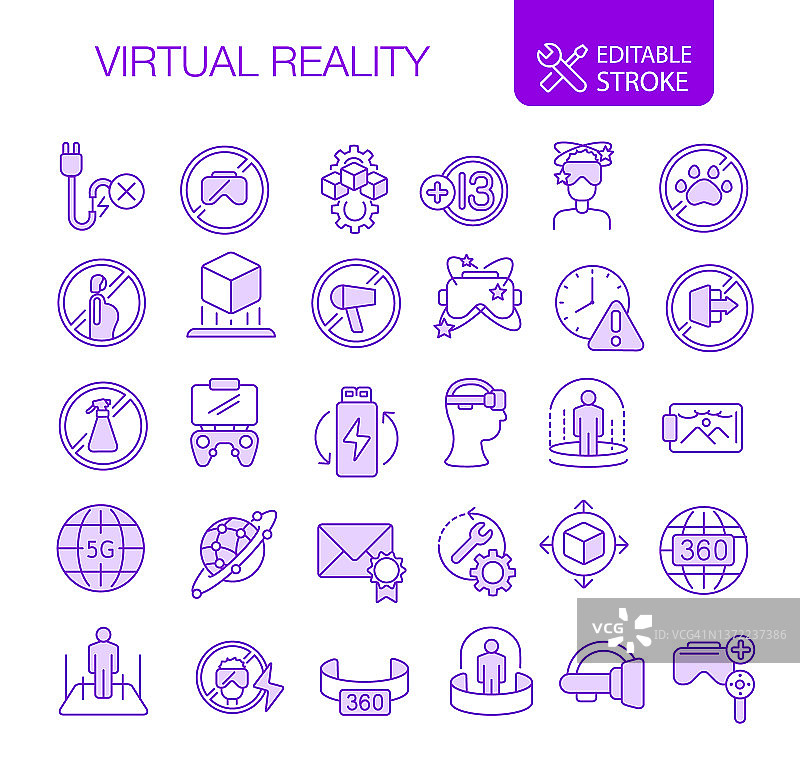 虚拟现实图标设置可编辑的描边图片素材