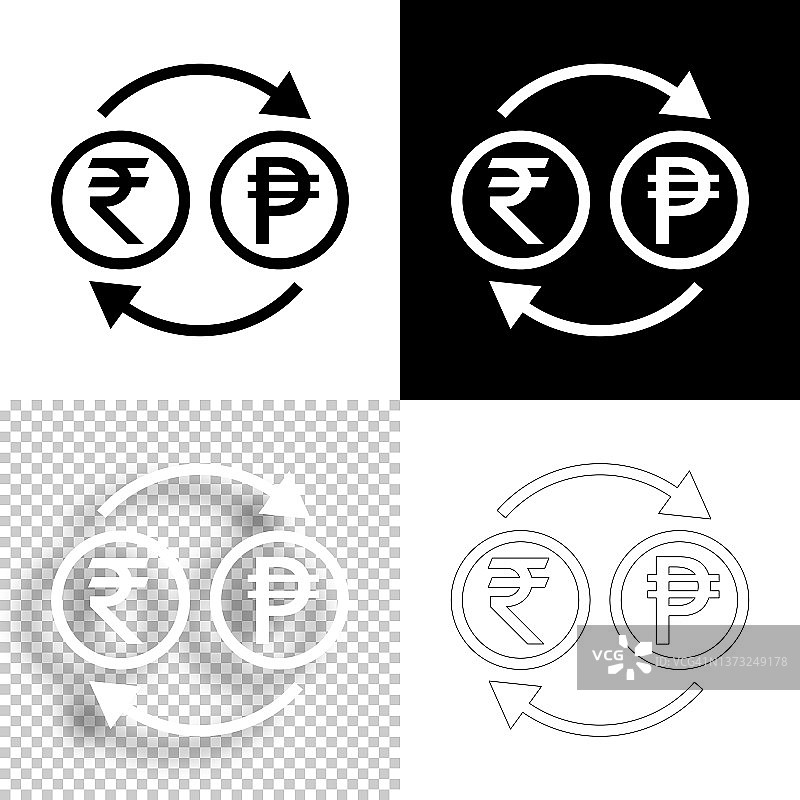 货币兑换-印度卢比比索。图标设计。空白，白色和黑色背景-线图标图片素材