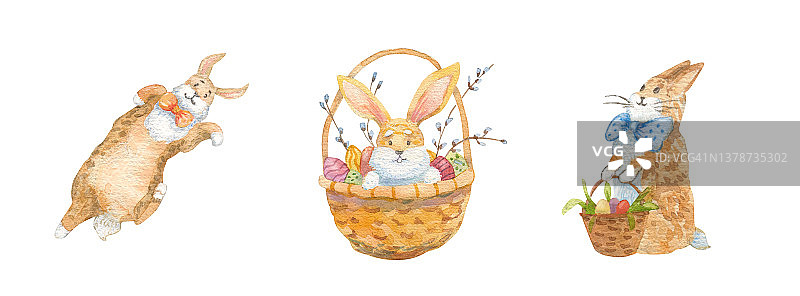 复活节兔子手绘水彩画插图图片素材