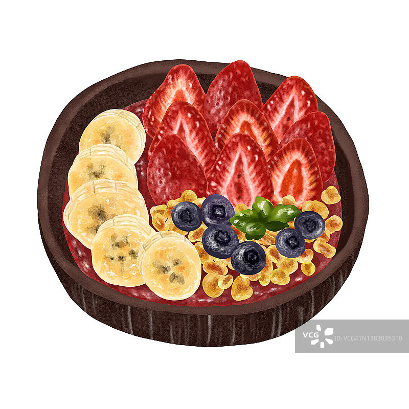 沙冰碗巴西莓碗，香蕉碗，格兰诺拉麦片图片素材