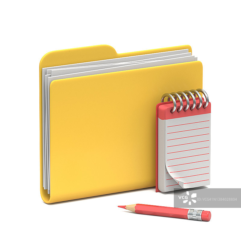 黄色文件夹图标Notes概念3D图片素材