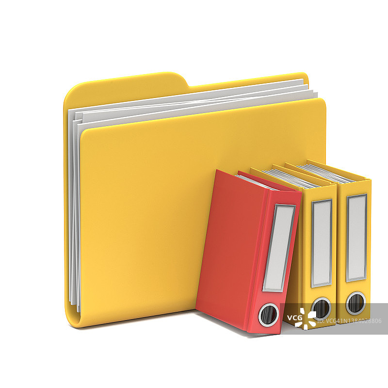 黄色文件夹图标与办公活页夹3D图片素材