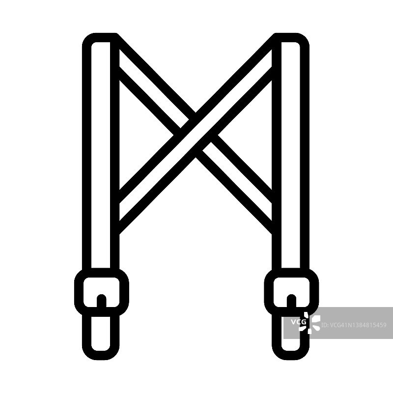 吊带图标从时装收集。薄线性吊带，业务，帽子轮廓图标孤立在白色背景。线向量吊带符号，网络和移动符号。图片素材