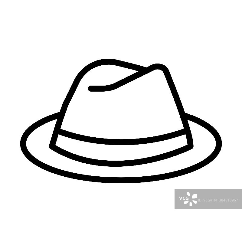 从时装收集的软呢帽图标。薄线性软呢帽，帽子，风格轮廓图标孤立在白色背景。线矢量软帽符号，网络和移动的符号。图片素材