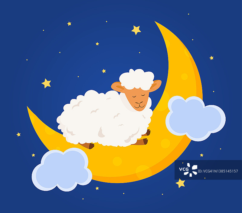 月亮上睡觉的羊图片素材