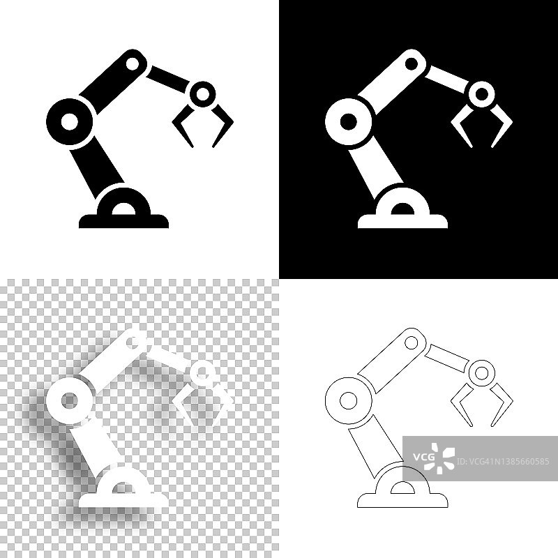 机械手臂。图标设计。空白，白色和黑色背景-线图标图片素材