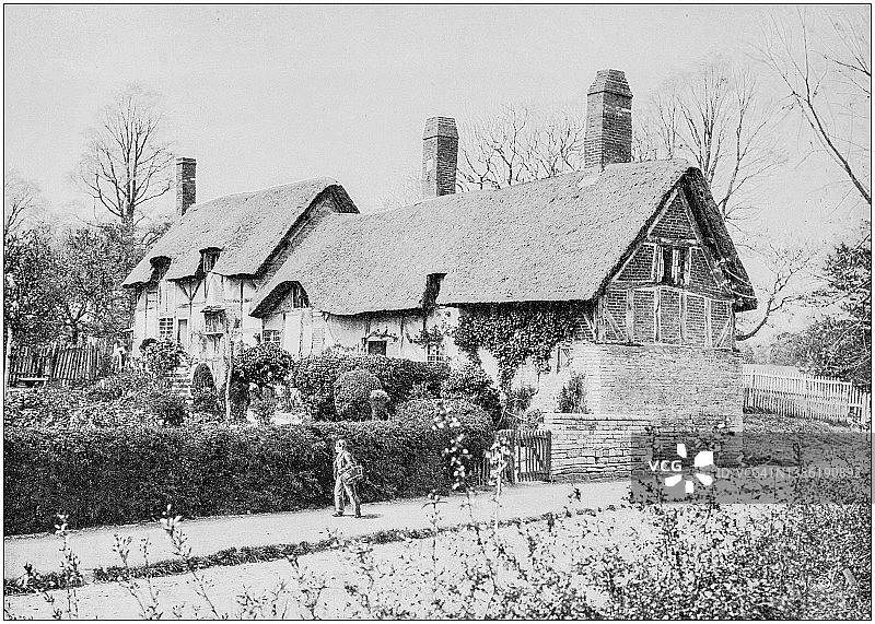 英格兰和威尔士的老式黑白照片:安妮·海瑟薇的小屋图片素材