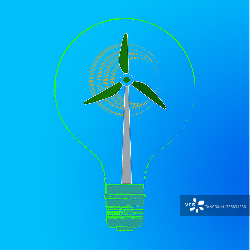 绿色能源概念与风车和灯，净零概念图片素材