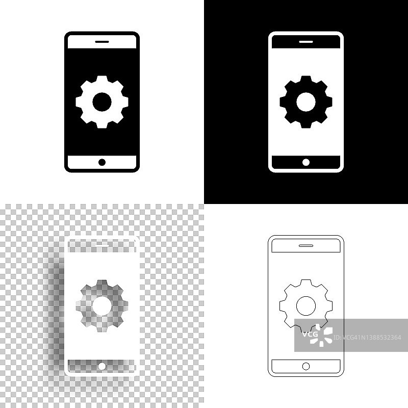 智能手机设置-齿轮。图标设计。空白，白色和黑色背景-线图标图片素材