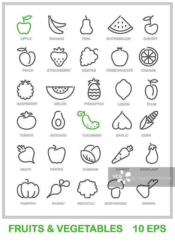 蔬菜和水果的线性简单图标。矢量图标图片素材