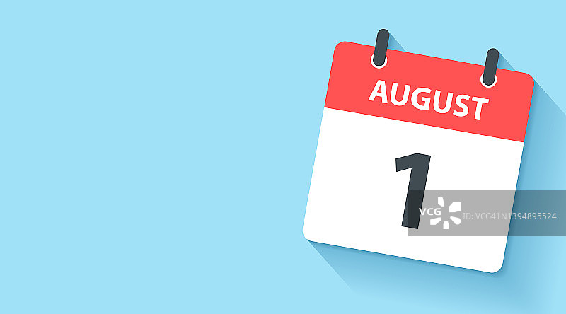 8月1日-日常日历图标在平面设计风格图片素材