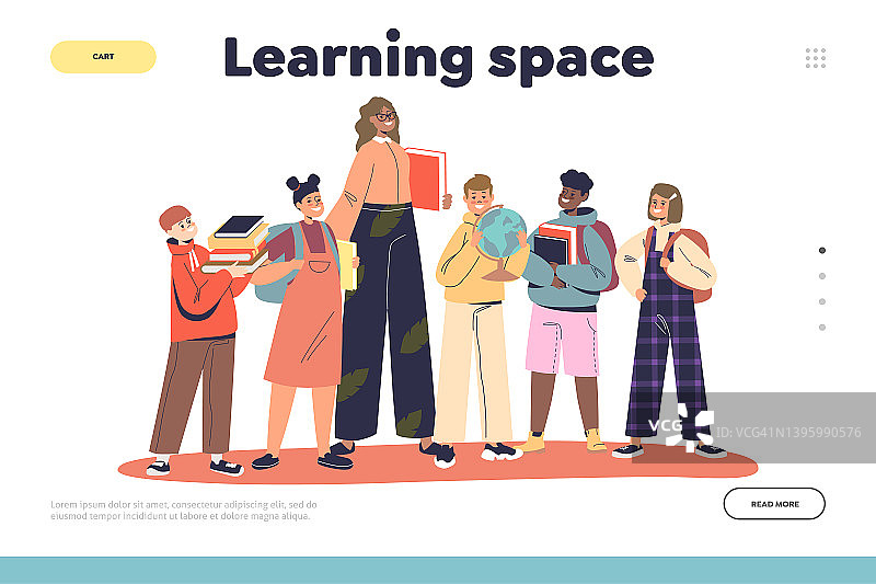 学习空间的着陆点是一群带着老师、带着孩子、抱着书的小学生图片素材