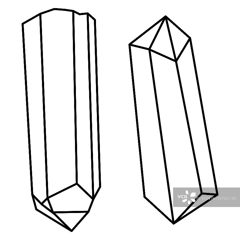 水晶轮廓矢量插图极简图标集。宝宝石的线性符号。矿物，钻石，石英简单的图标孤立在白色背景。图片素材