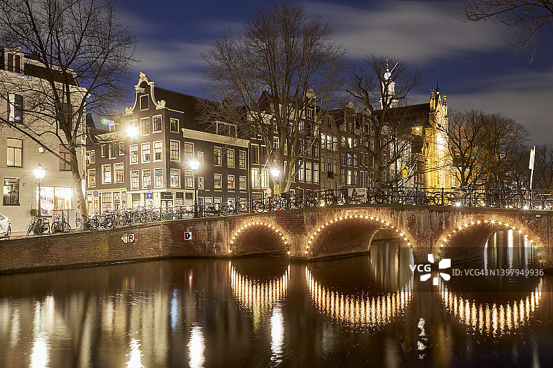阿姆斯特丹运河夜景图片素材