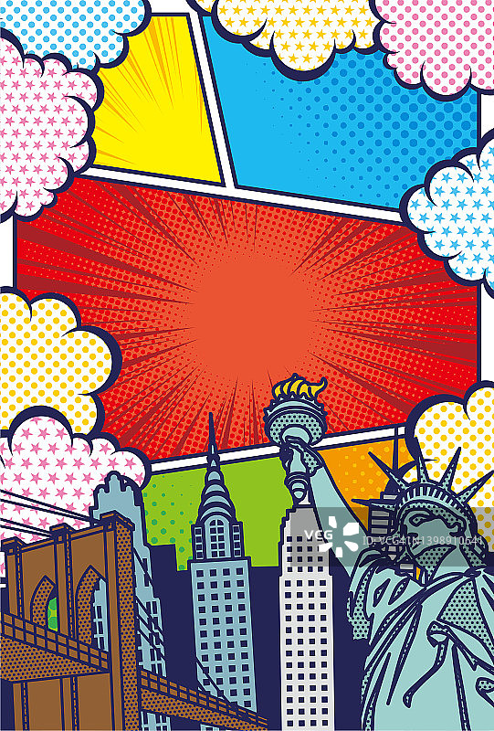 波普艺术风格的纽约城市景观背景插图图片素材
