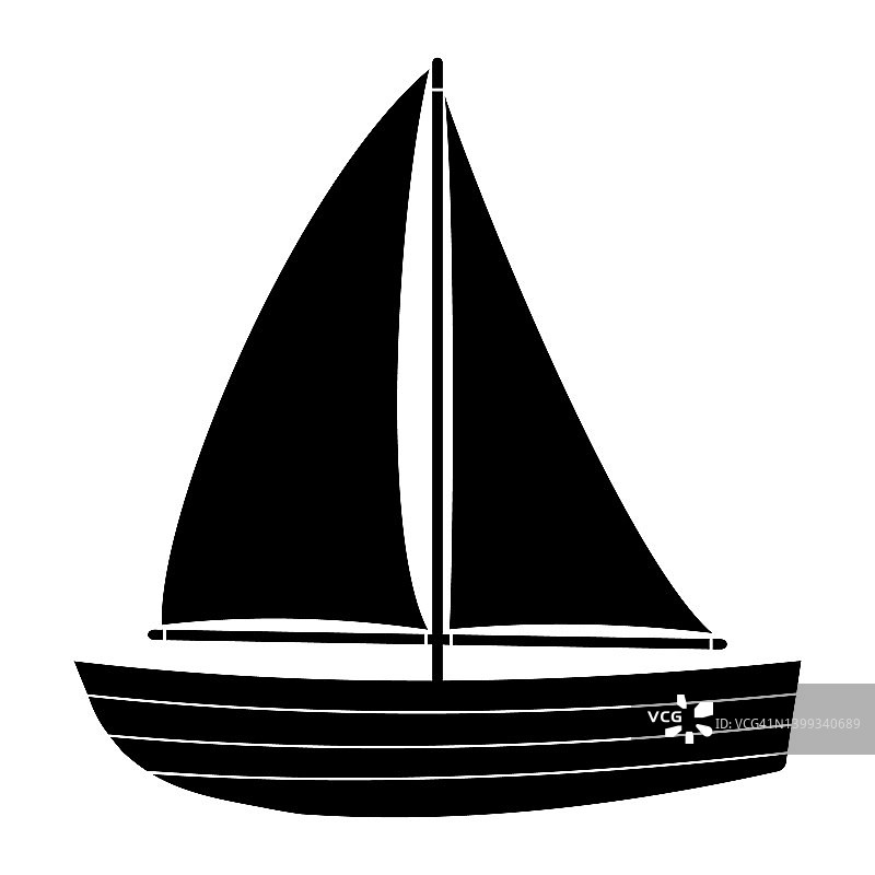 木船与帆模板图标，矢量插图在白色背景。图片素材