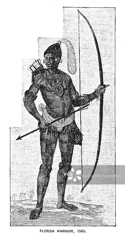 佛罗里达勇士的老雕刻插图，1565年图片素材