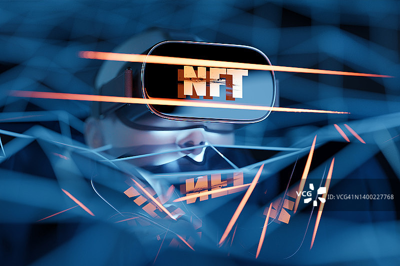 网络空间中的虚拟现实和NFT。3D渲染。图片素材
