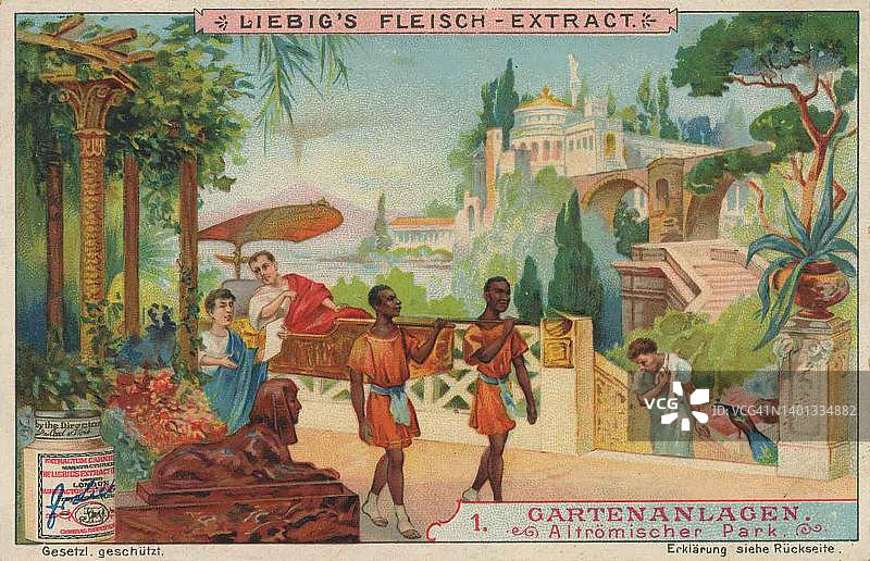 花园系列，古罗马公园，罗马，意大利，数字还原了一个收藏家的图片从1900年图片素材