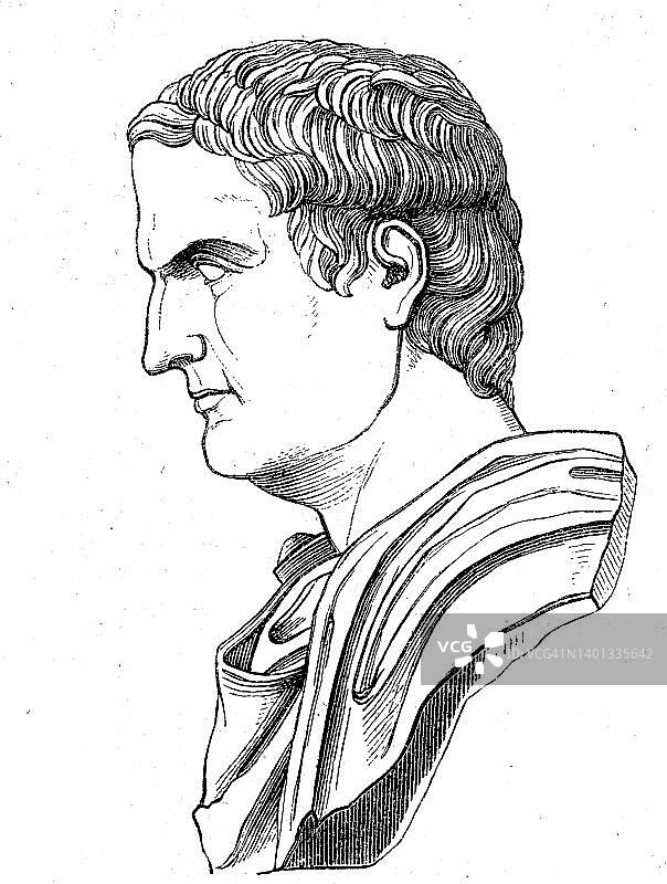 马库斯·安东尼乌斯，人称马克或马克·安东尼乌斯，是罗马政治家和将军，《古罗马历史》，意大利罗马帝国，数字还原了19世纪的原作图片素材