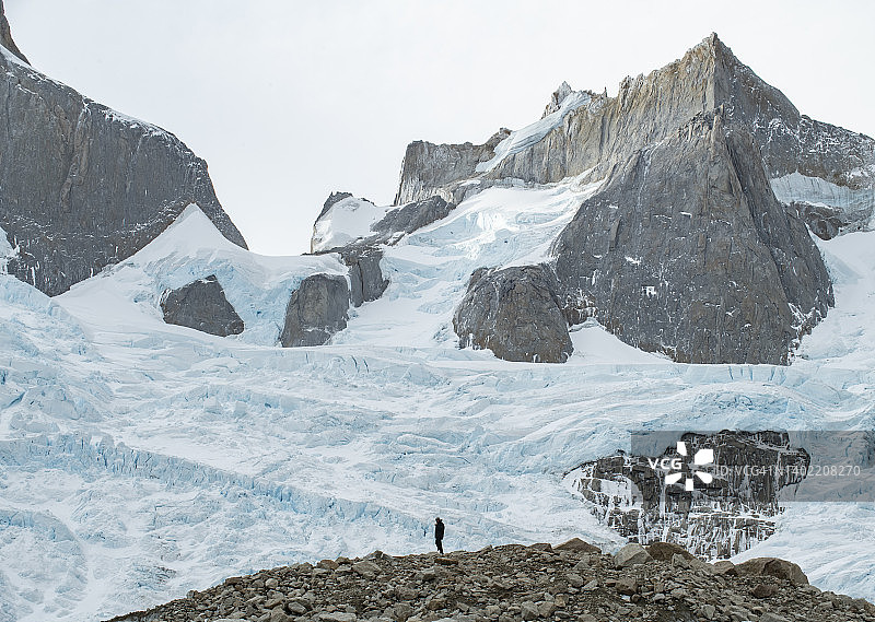菲茨罗伊后面的穷乡僻壤里的冰川在翻滚。图片素材