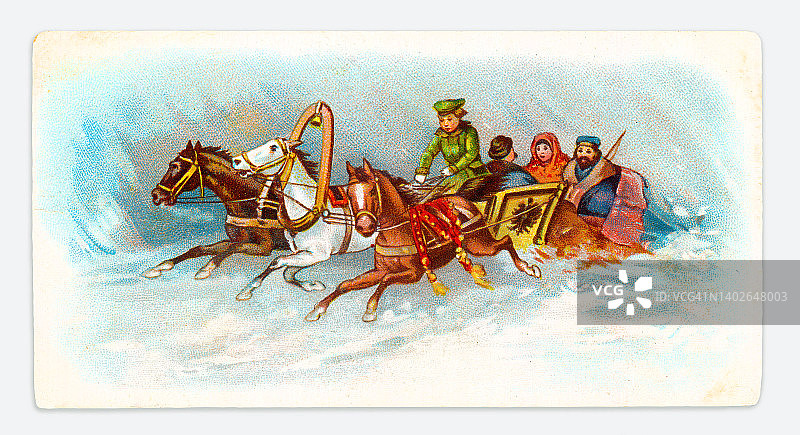 雪橇马绘制在俄罗斯冬季新艺术插图图片素材