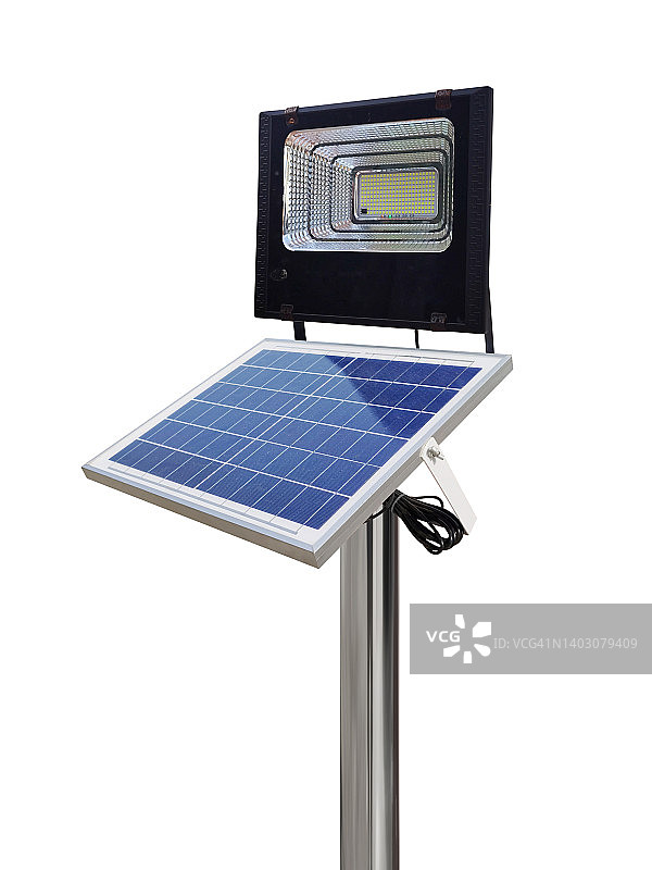 太阳能电池射灯单独使用太阳能，地板是白色的。图片素材