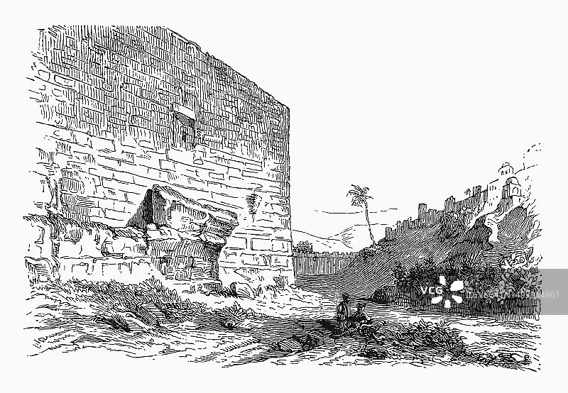 以色列耶路撒冷的鲁宾逊拱门，木刻，1891年出版图片素材