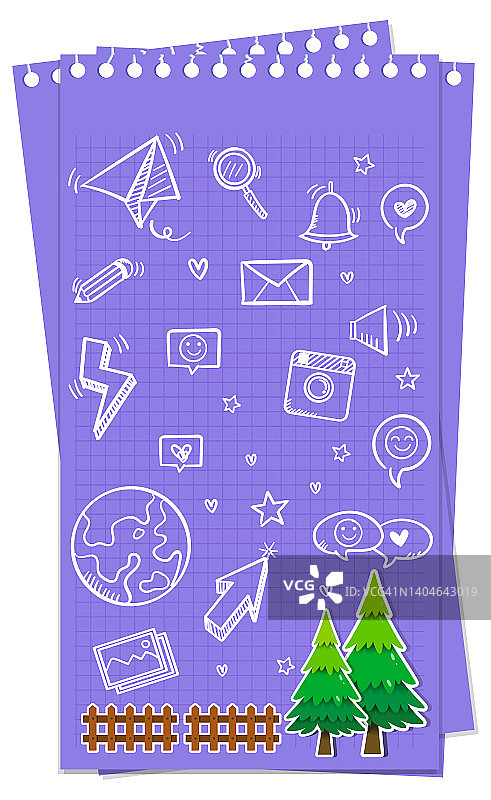 在紫色纸上手绘涂鸦图标图片素材