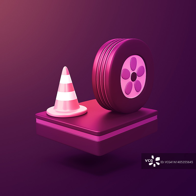 道路车轮锥-风格化的3d CGI图标对象图片素材