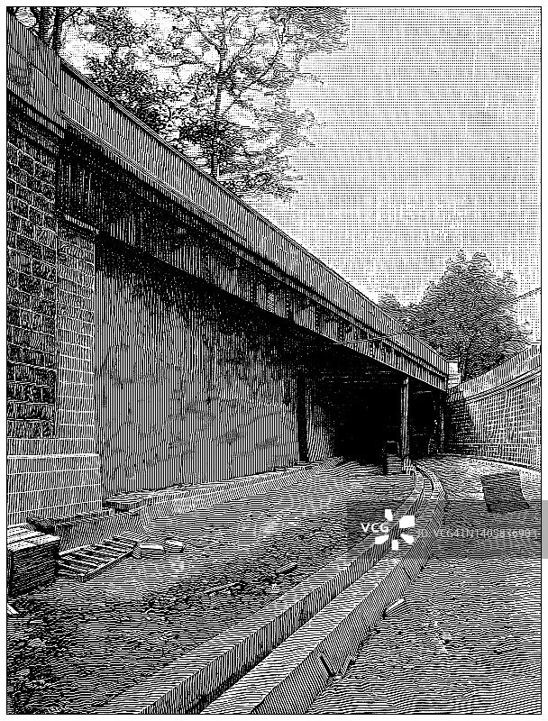 古董插图:铁路建设和改进，Ligne D'Orleans, Pont Sully图片素材