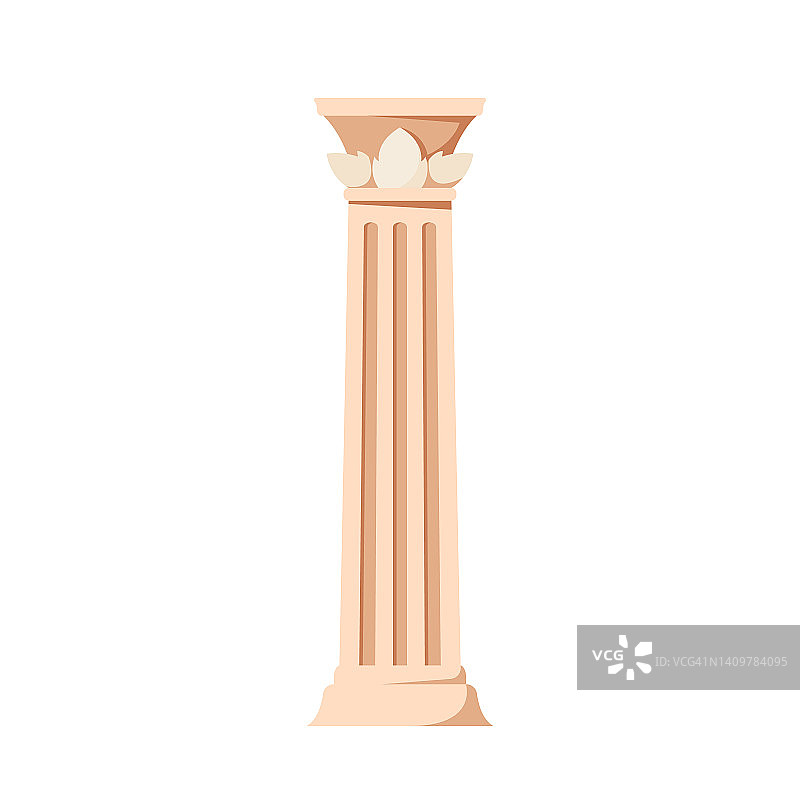 古董柱槽装饰，孤立的立面设计元素在白色背景。古代经典石柱图片素材