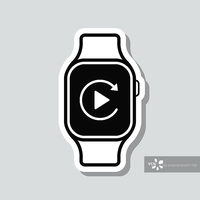 smartwatch重播。图标贴纸在灰色背景图片素材