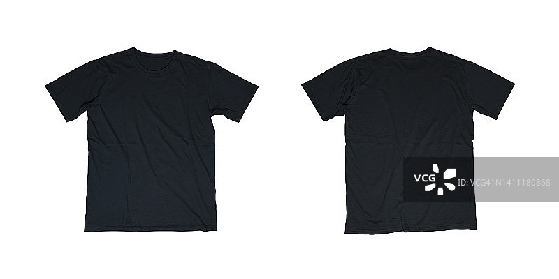 素色黑色t恤模板，从正反两面图片素材