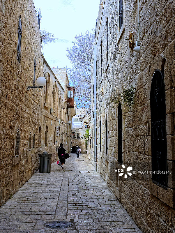 耶路撒冷，老城犹太区的一条狭窄的小巷图片素材