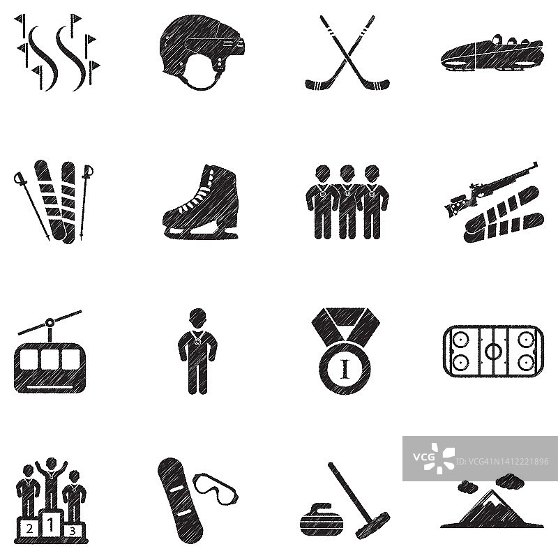 冬季奥运会图标。黑色涂鸦设计。矢量插图。图片素材