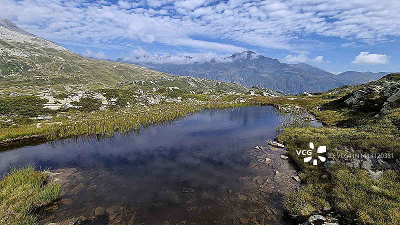 瑞士圣贝纳迪诺山口的高山池塘图片素材