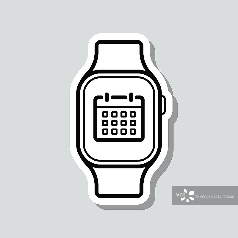Smartwatch日历。图标贴纸在灰色背景图片素材