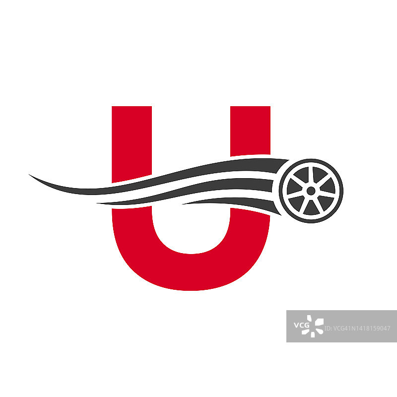 运动汽车字母U汽车维修标志设计概念与运输轮胎图标矢量模板图片素材